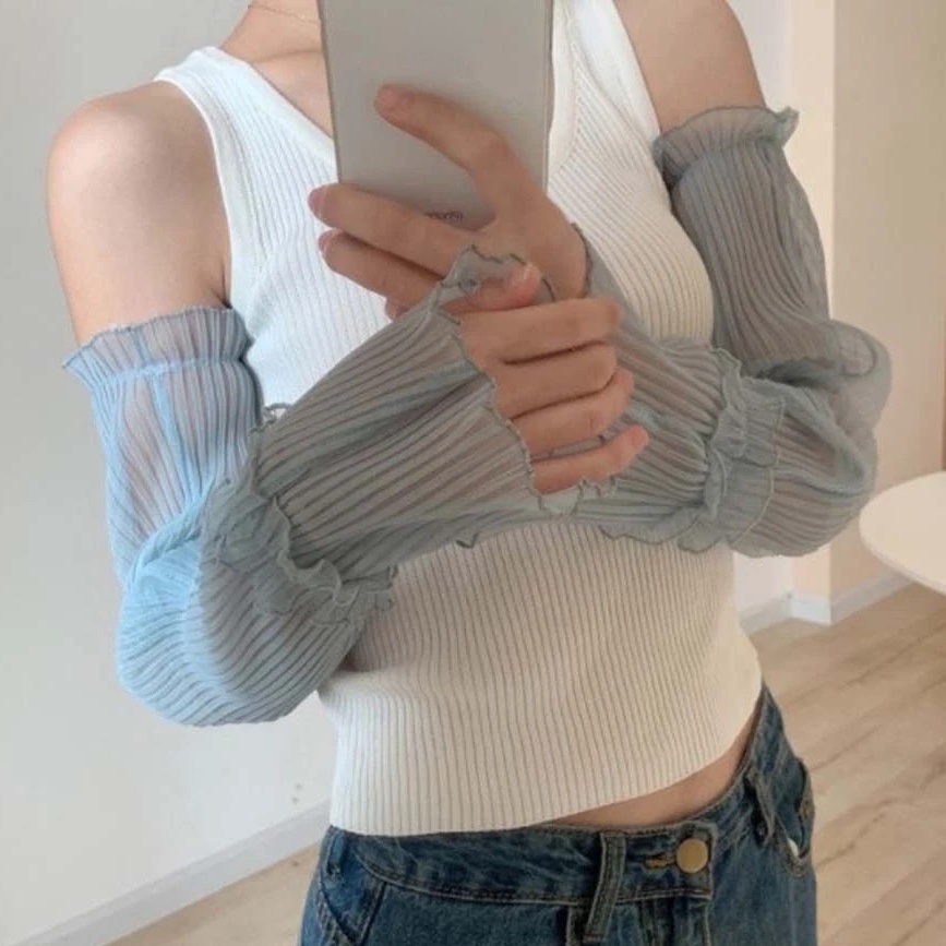 Găng Tay Chống Nắng Bằng Lụa Lạnh Phối Ren Mềm Mại Co Giãn Tốt Chống Bụi Chống Tia Uv Thời Trang Cho Nữ