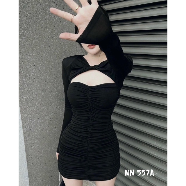 Đầm Body Dài Tay Dáng Ôm Hở Ngực Siêu Xinh