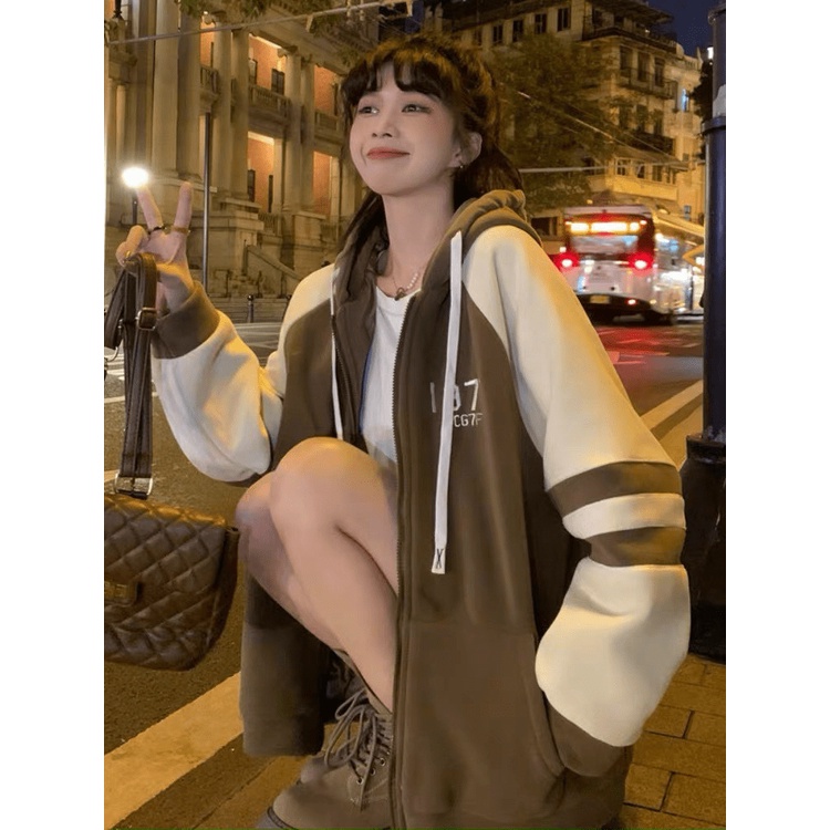 Áo Khoác Nữ Dây Khóa Kéo 1977 Vải Nỉ Dày Mịn Có Nớn Lớn pjoois Sọc Tay Siêu Hot NEW UNISEX