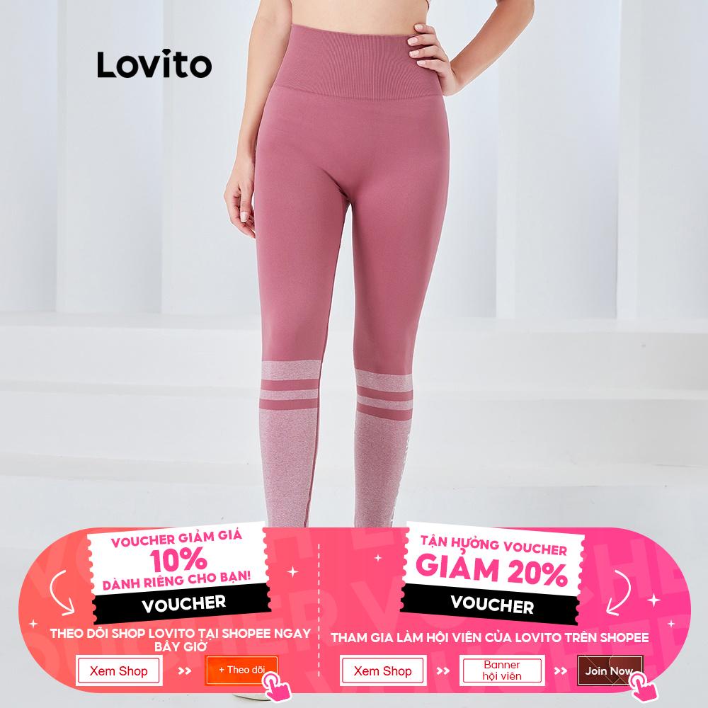 Quần legging lovito l04046 dáng ôm thể thao không xuyên thấu độ co giãn cao họa tiết ghép màu xanh dương/hồng