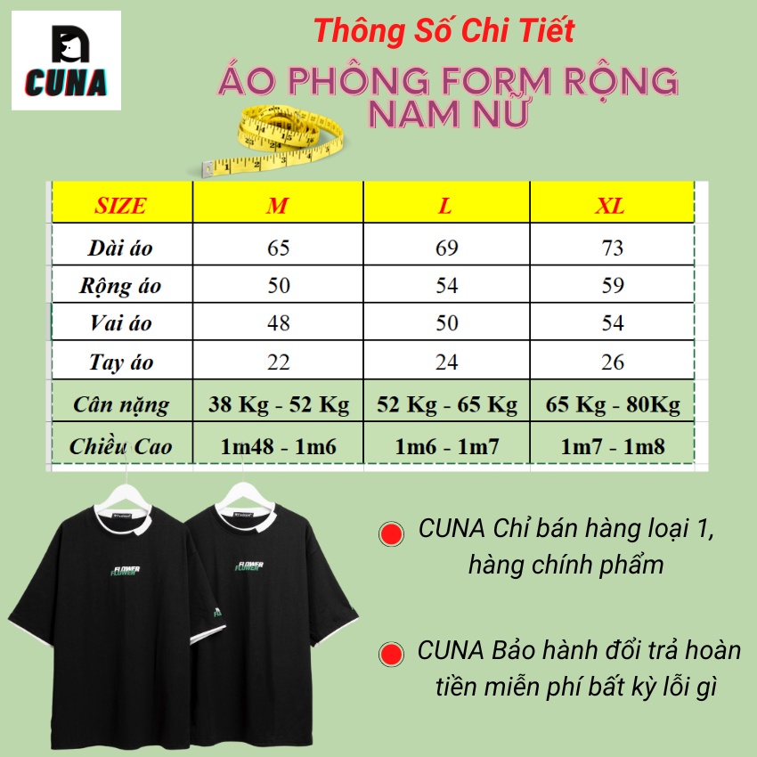 Áo thun unisex FLOWER áo phông form rộng tay lỡ nam nữ cổ tròn phối trắng đen mặc nhà đi chơi mùa hè shop CUNA