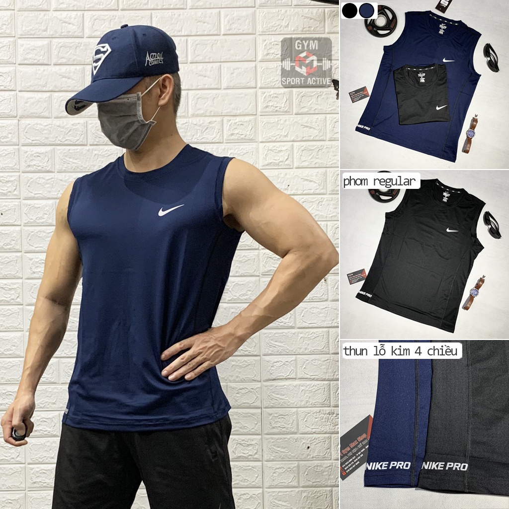 Áo ba lỗ nam thể thao áo sát nách tập gym nam thoáng mát mau khô tank NIke thun poly lỗ kim 4 chiều