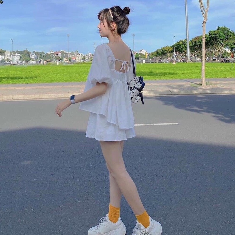 Set Babydoll Đũi Tay Bồng Tiểu Thư CAROLL Nữ 💯 FREESHIP 💯  Bộ Hè Trơn Lụa Phối Dây Lưng Kèm Short Kiểu Dáng Bánh Bèo HOT