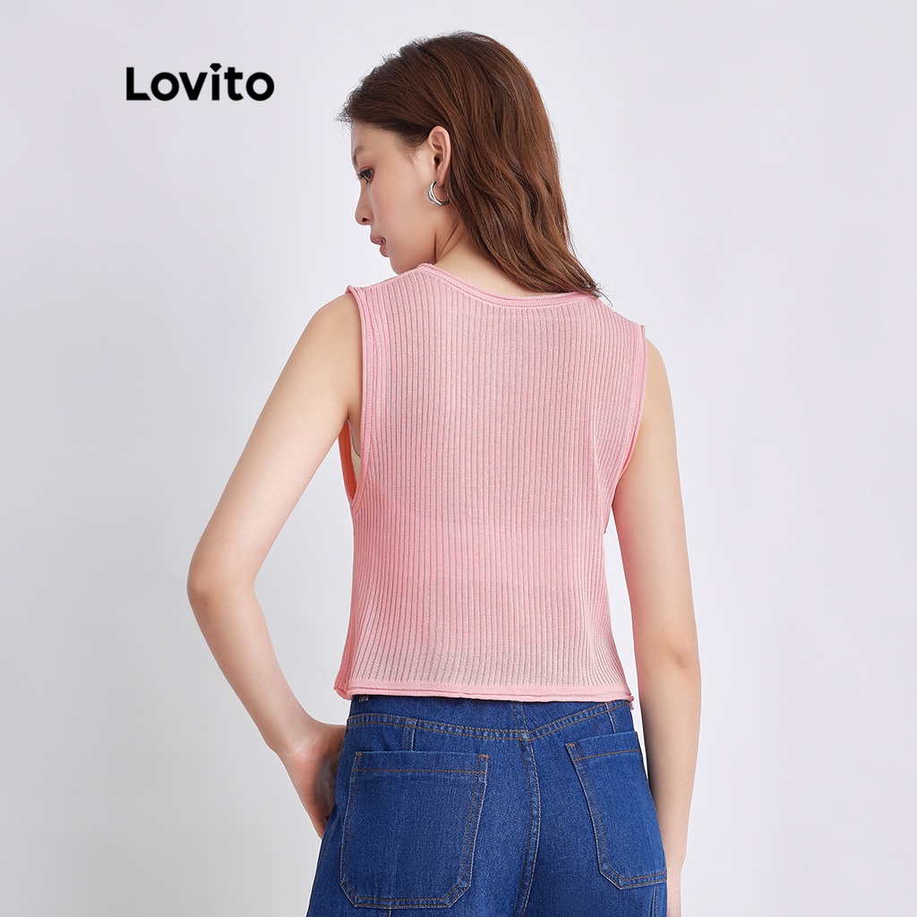 Áo dệt kim Lovito cổ thuyền họa tiết chữ phong cách thường ngày L41AD013 (trắng/hồng dưa hấu/đen)