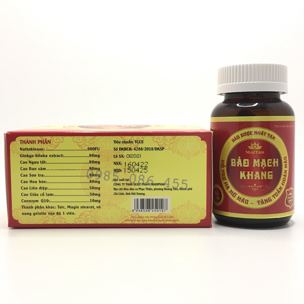Bảo mạch khang ( lọ 60 viên)- Bảo vệ thành mạch, giúp hạ mỡ máu, thông mạch