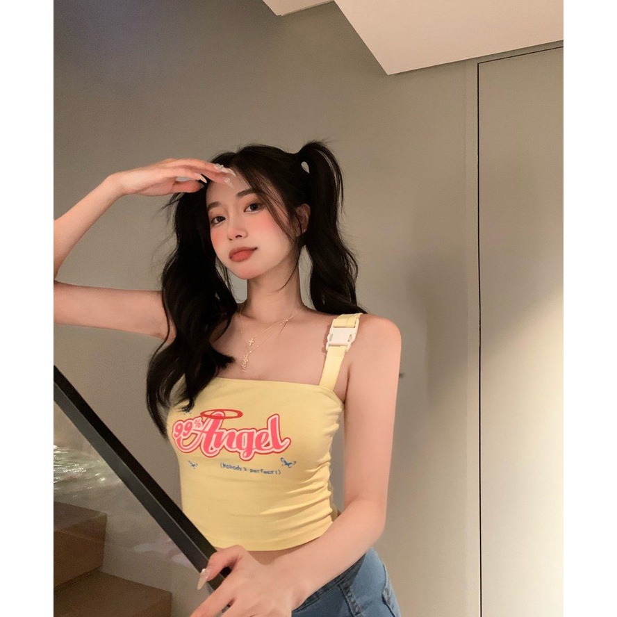 Áo Croptop Hai Dây In Chữ Thời Trang Quyến Rũ Cho Nữ