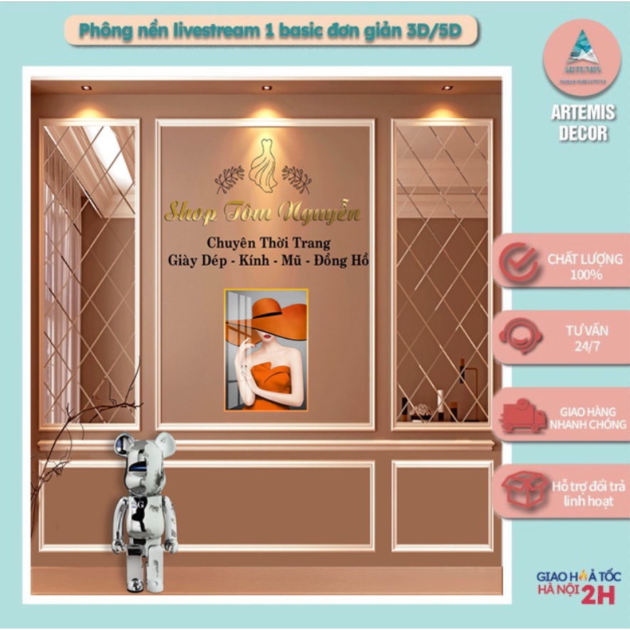 Tranh Phông Nền 3D/5D LiveStream chụp ảnh siêu đẹp Artemis.decor mẫu tranh phào chỉ cách điệu cho góc decor shop