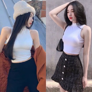 Áo croptop sát nách 3 lỗ cổ cao