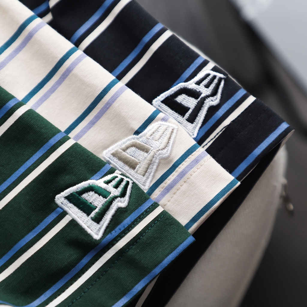 Áo thun thời trang unisex  kẻ sọc full,logo thêu nổi, chất cotton 100% MB09