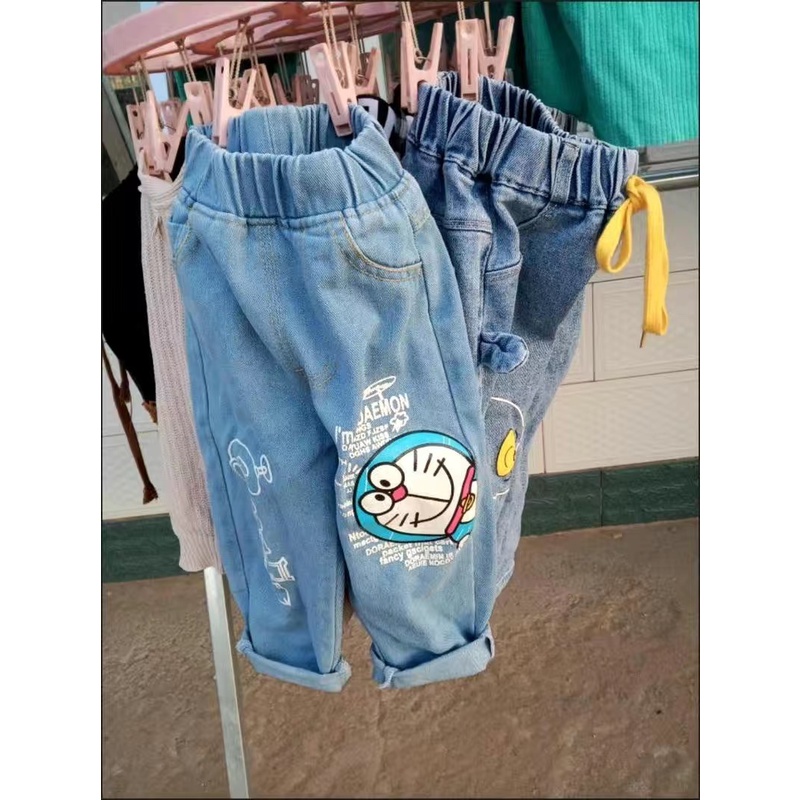 Quần bò cạp chun trẻ em Doraemon xanh cho bé trai & bé gái