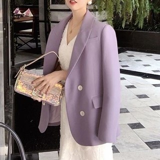 Áo blazer form rộng màu tím kèm 2 cúc - Có ảnh thật