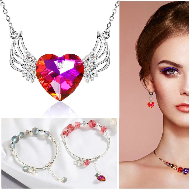 Bộ 12 Mặt Vòng cổ Thủy Tinh Cắt Đá Quý Hình Trái Tim 6432 DIY