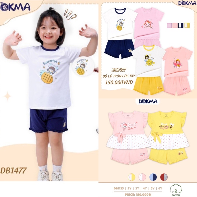 (2-6Y) Bộ cộc tay bé gái cotton Dokma DB975 DB1477 DB1135
