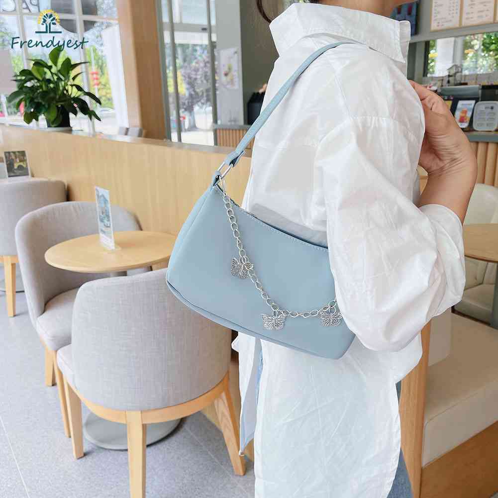 Túi Xách Da PU Kẹp Nách Phối Dây Xích Thời Trang Cho Nữ