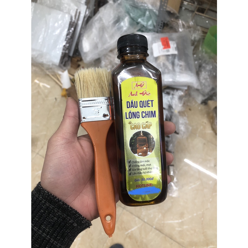 combo dầu quét lồng chim cao cấp+chổi