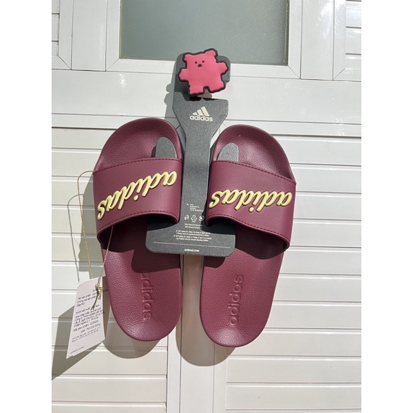 Dép chính hãng Adidas Adilette Shower unisex màu đỏ logo vàng