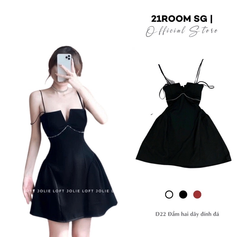Đầm nữ 2 dây cúp ngực dáng xòe đính đá sang chảnh ( có mút ngực )