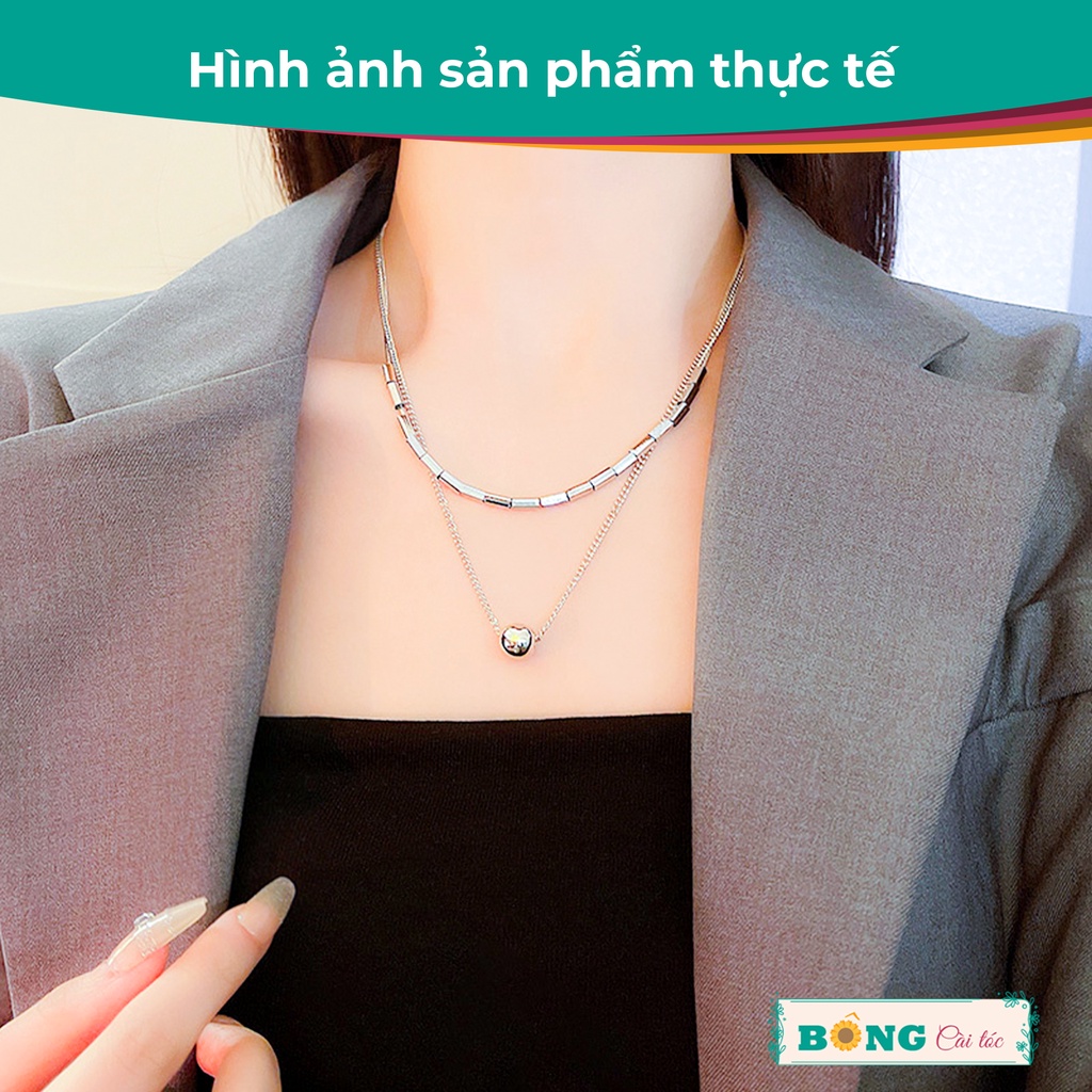 Dây chuyền thép titan unisex hai lớp phối khối lập phương và hạt châu cá tính DC10 - Vòng cổ BÔNG Cài Tóc