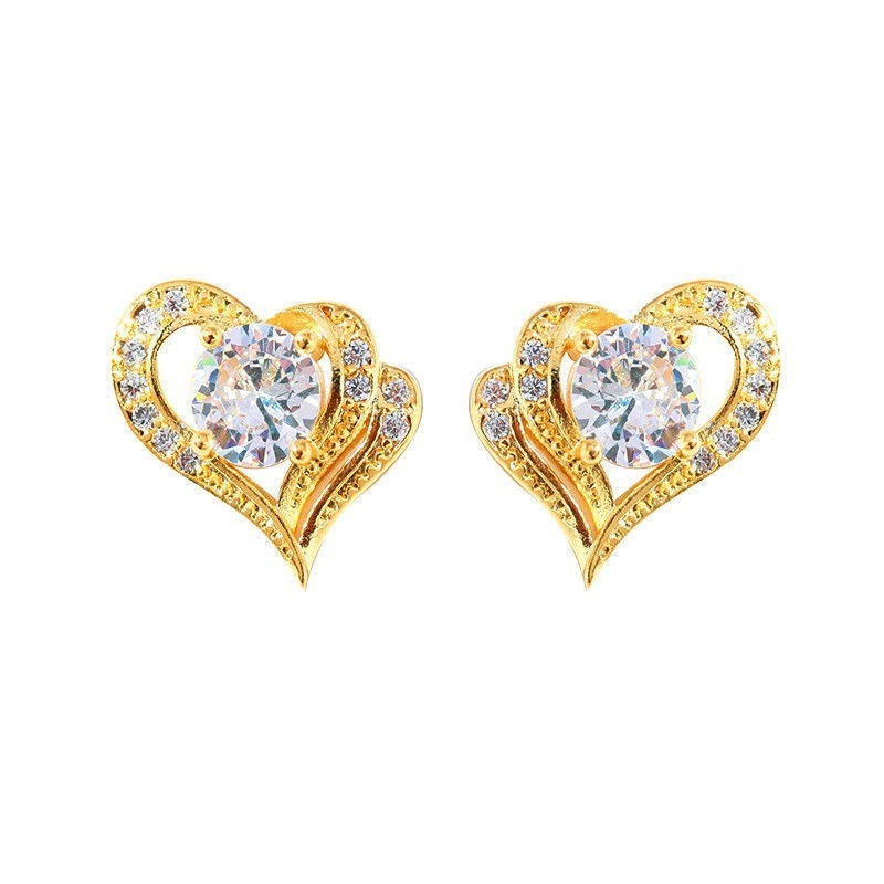 Bông Tai Mạ Vàng 14K Hình Trái Tim Đơn Giản Thời Trang Cho Nữ