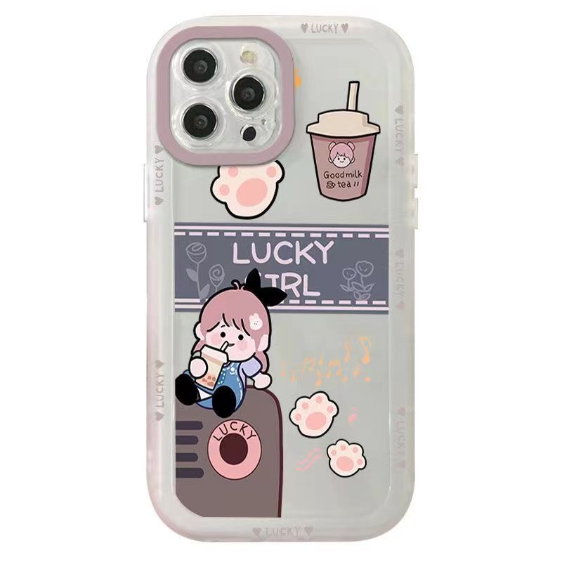 ✅Ốp Điện Thoại Mềm Màu Trong Suốt Hình Cô Gái Uống Trà Sữa Cho iPhone 14 13pro 12promax 7Plus Xr