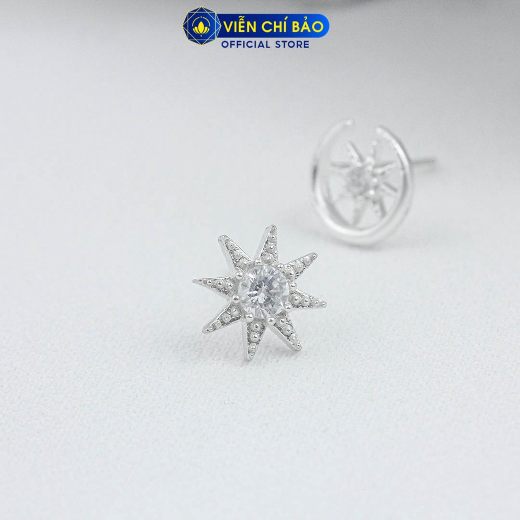 Khuyên tai bạc nữ trăng sao đối xứng chất liệu bạc 925 thời trang phụ kiện trang sức Viễn Chí Bảo E017