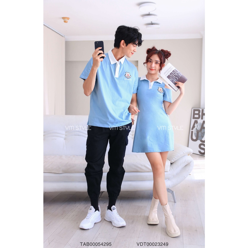 Đồ đôi nam nữ VMSTYLE tay ngắn cổ bẻ phối màu HEARTSTRING - TAB00054 VDT00023