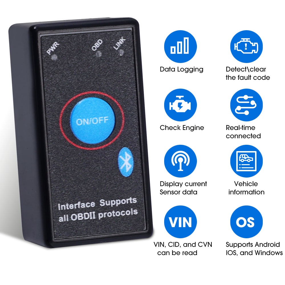 Thiết Bị Chẩn Đoán Lỗi Ô Tô OBD2 Bluetooth V1.5 Hai Chế Độ Kết Nối Bluetooth OBDII Tương Thích Với Android, Symbian, Windows