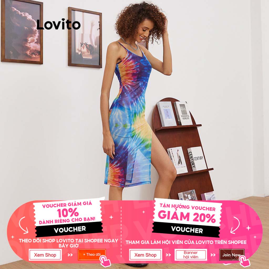 Đầm Lovito hai dây nhuộm màu loang xẻ tà đến đùi phong cách thường ngày L19E55 (Có màu)