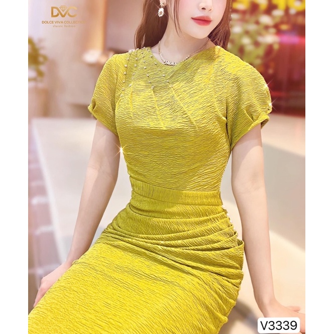 V3339 váy body màu xanh