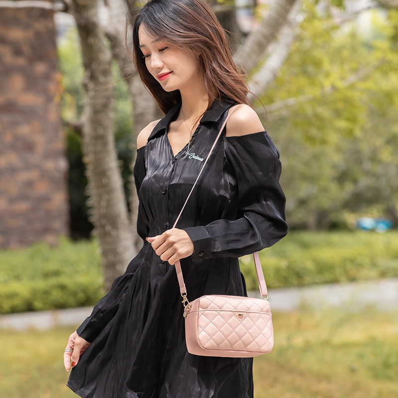 Túi Đeo Chéo Đựng Điện Thoại Hai Lớp Thêu Họa Tiết Kim Cương Dành Cho Nữ