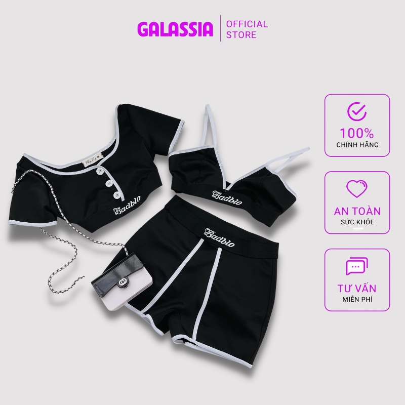 Đồ bơi nữ đi biển bikini 3 mảnh badblo áo ngắn tay croptop 2 dây kèm quần bơi sang chãnh GALASSIA
