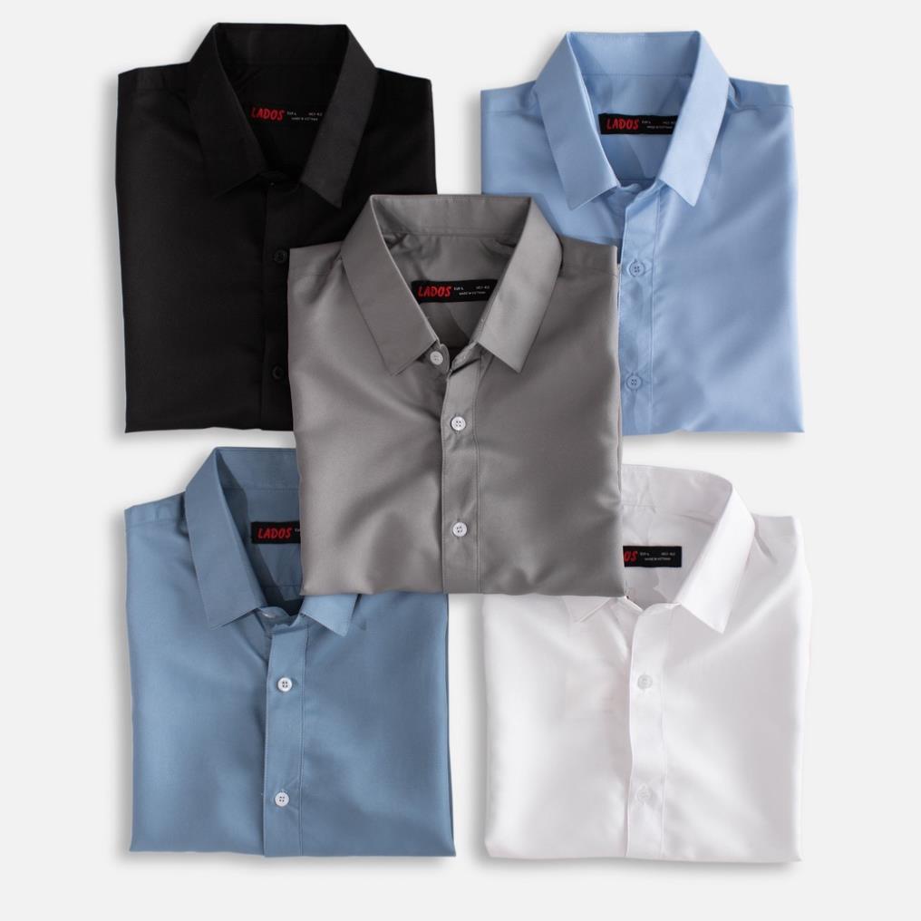 Áo Sơ Mi Trơn Vải Lụa Tay Ngắn Cho Nam LADOS - 8069 sale