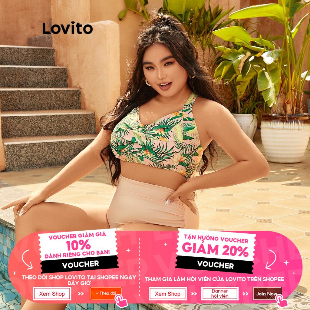 Bộ bikini Lovito họa tiết hoa đường chéo phong cách thường ngày có đệm đệm ngực tháo rời cho nữ LPS03008 (nhiều màu sắc)
