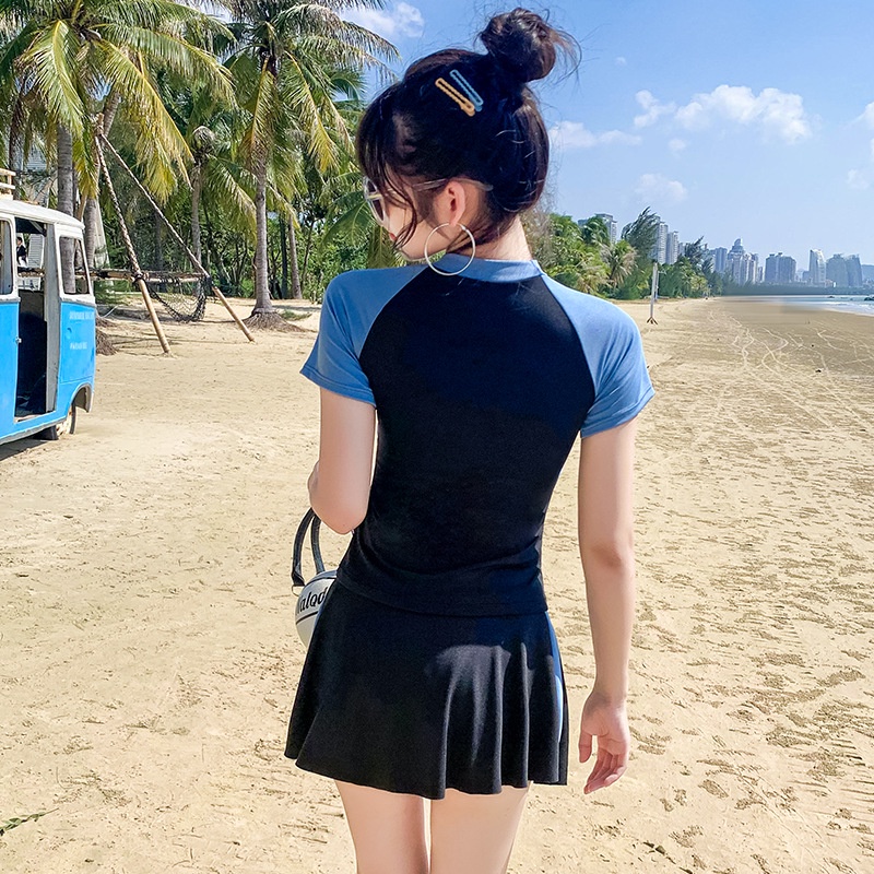 Đồ bơi nữ kín đáo tay ngắn- Bikini đi biển 2 mảnh áo tắm có tay váy xoè- đồ bơi học sinh nữ | BigBuy360 - bigbuy360.vn