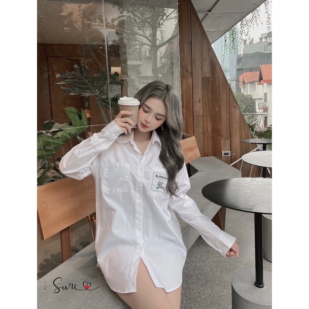Áo Sơ Mi Trắng Thêu Túi Chữ Bbr Tay Dài b100