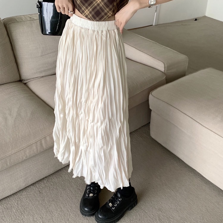 SUXI Chân Váy Xếp Ly Lưng Cao Dáng Rộng Phong Cách Thời Trang Hàn Quốc