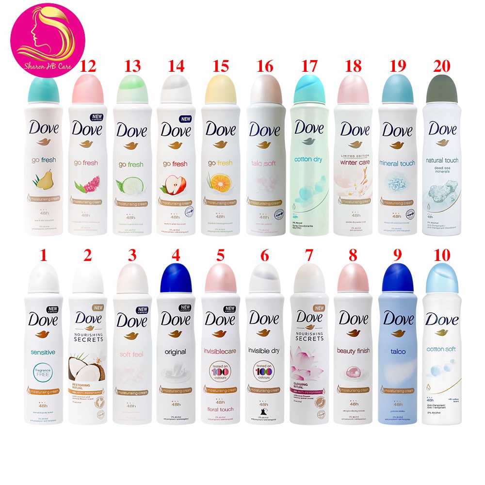 Xịt khử mùi nữ Dove ngăn ngừa mồ hôi và khô thoáng vùng da dưới cánh tay 150ml Châu Âu