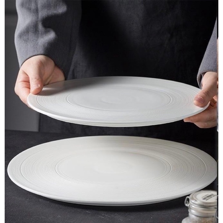 Đĩa Tấm Phẳng Viền Rộng Vân xoáy Size đại 30cm, đĩa sứ nhà hàng cao cấp