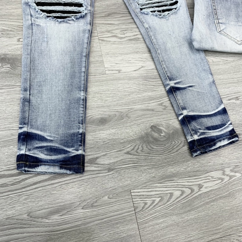 Quần jean skinny Amiri nam likeauth wash đen xám rách vá da nhăn đen thỏ Playboy đùi gối ống xếp sóng | BigBuy360 - bigbuy360.vn