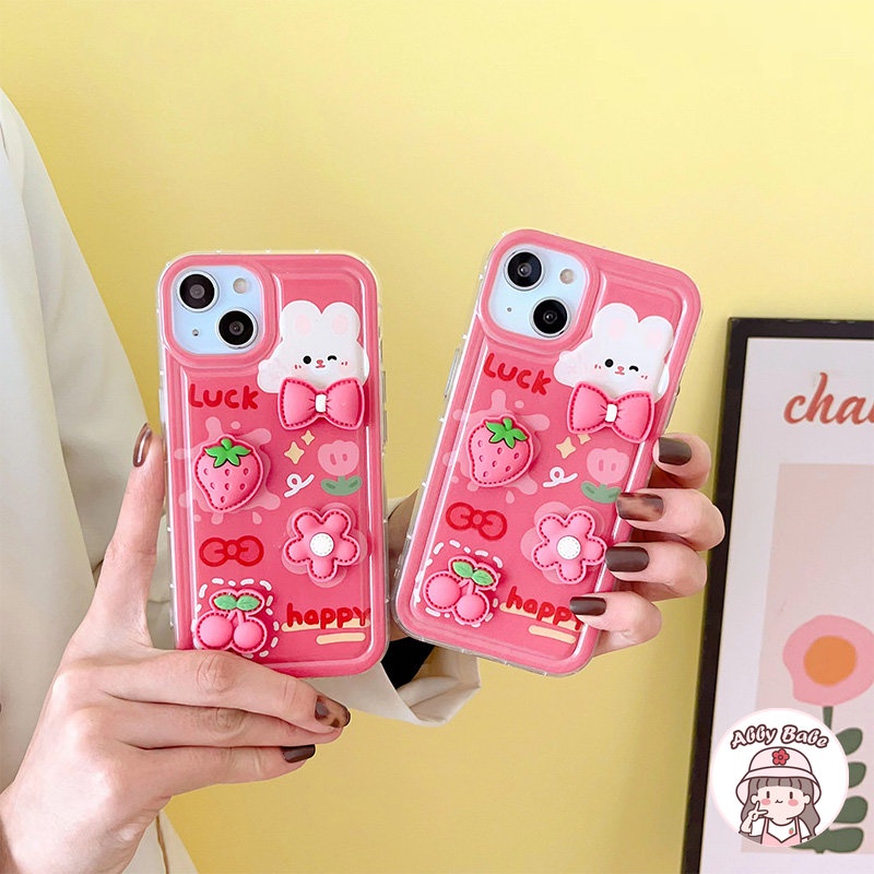 Ốp Điện Thoại TPU Mềm Chống Mồ Hôi Hình Thỏ / Dâu Tây 3D Cho IPhone 14 Pro Max 13 12 11 Pro Max