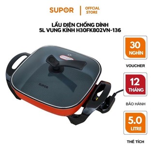 Lẩu điện cao cấp phủ men chống dính đa năng Supor vung kính bảo hành 12 tháng chính hãng H30FK802VN-136 5 lít