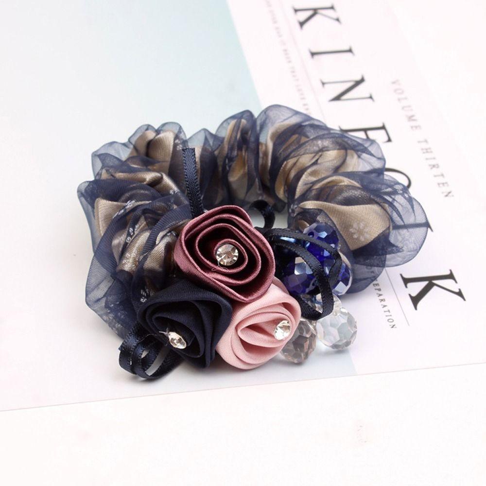 LOMBARD Dây Buộc Tóc Cao Su Co Giãn Bọc Vải Lưới Họa Tiết Hoa Thanh Lịch Ngọt Ngào Cho Nữ