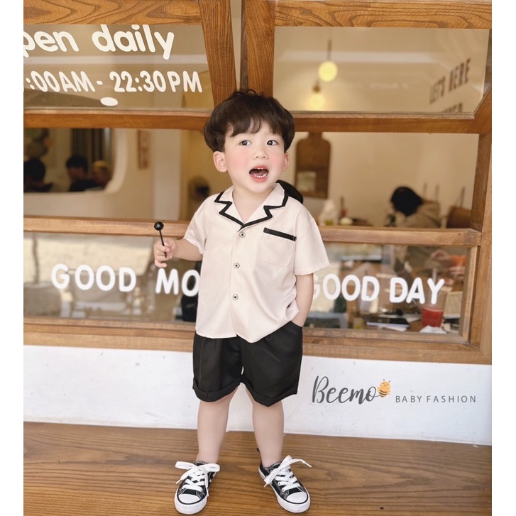 Bộ short sơ mi Pizama Hàn bé trai
