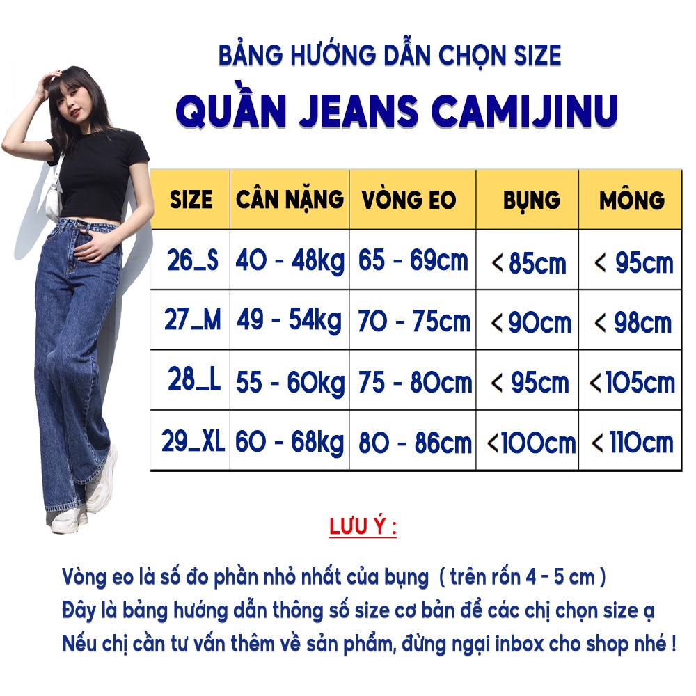 Quần Jeans Nữ Suông Túi Chéo, Gấu To, Dáng Dài Màu Xanh Đậm - Thương Hiệu Camijinu