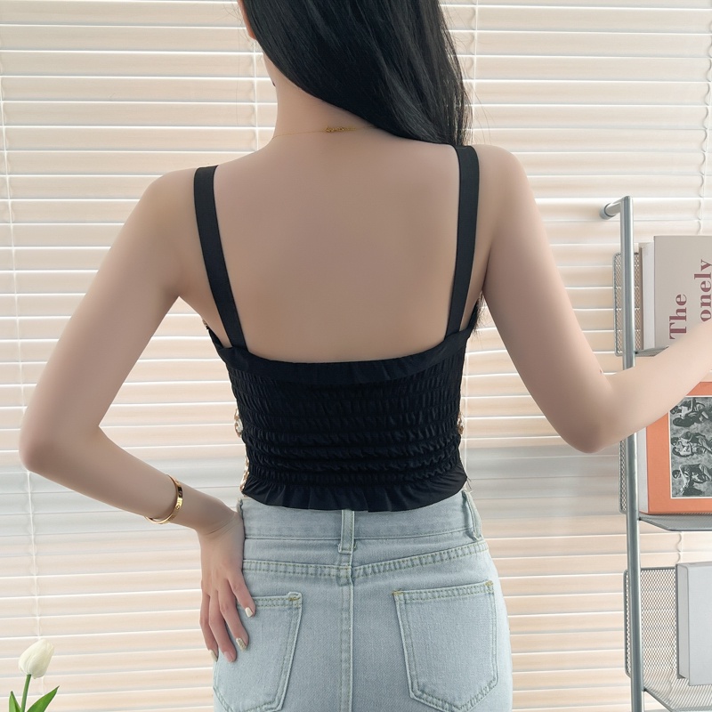 ZHELIHANGFEI Áo Croptop Sát Nách Lưng Cao Thiết Kế Quyến Rũ Cho Phái Nữ