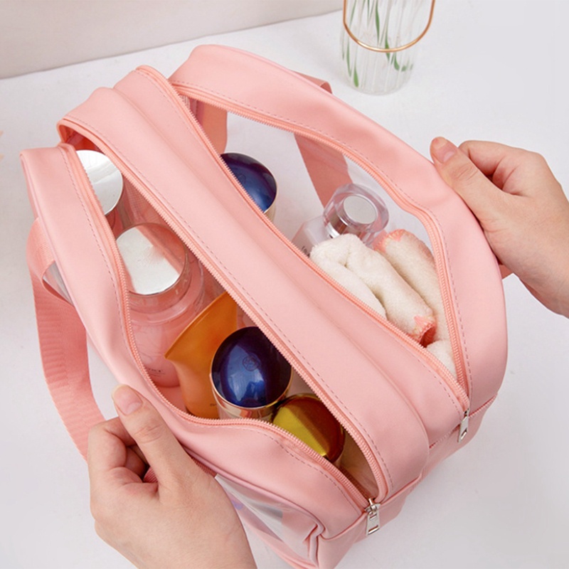 Túi Đựng Mỹ Phẩm Bằng Nhựa Hai Lớp Cỡ Lớn Họa Tiết Gấu Dễ Thương