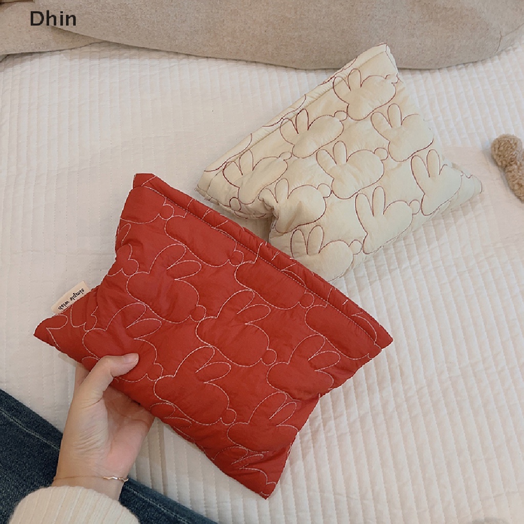 [Dhin] Túi Xách Đựng Đồ Trang Điểm May Chần Có Khóa Kéo Làm Đẹp Phong Cách Hàn Quốc Cho Nữ Giới