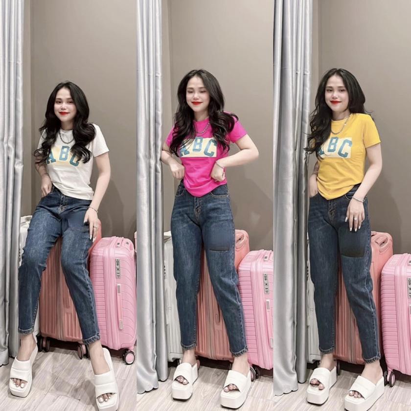 áo thun thái body tay ngắn phối chữ abc xinh xắn