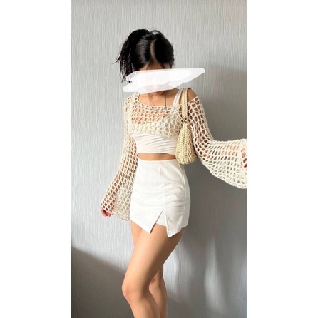 Áo khoác lưới len y2k handmade