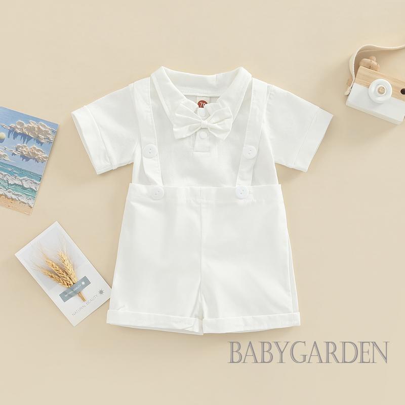 Bộ Áo Liền Quần Ngắn Tay + Quần Short Yếm Thắt Nơ Phong Cách Quý Ông Cho Bé Trai